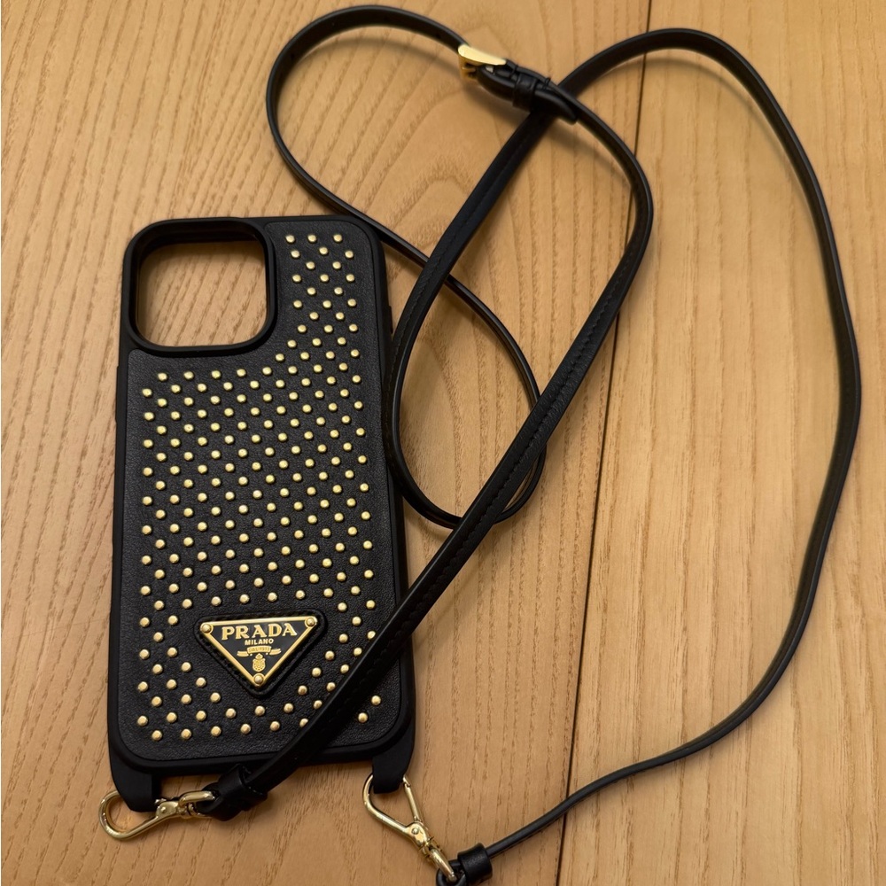Prada Black Phone Case with Gold Accents